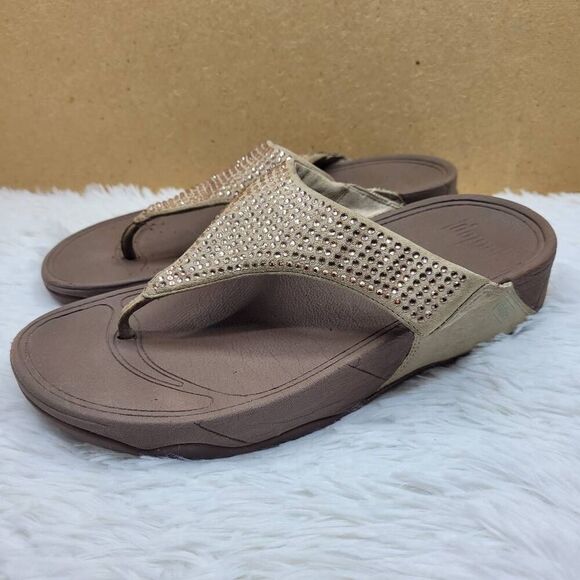 Fitflop Rokkit Nude/Rose Gold Crystal Thong Sandals with Toe Post 301-137 Size 8 - Picture 1 of 11